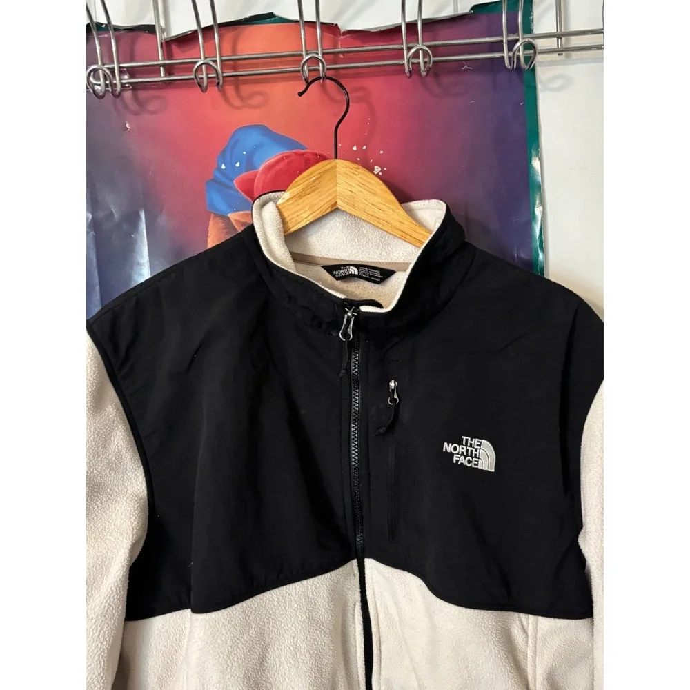 The North Face Mens Full Zip Fleece Jacket Cream Black Colorblock Size Medium
